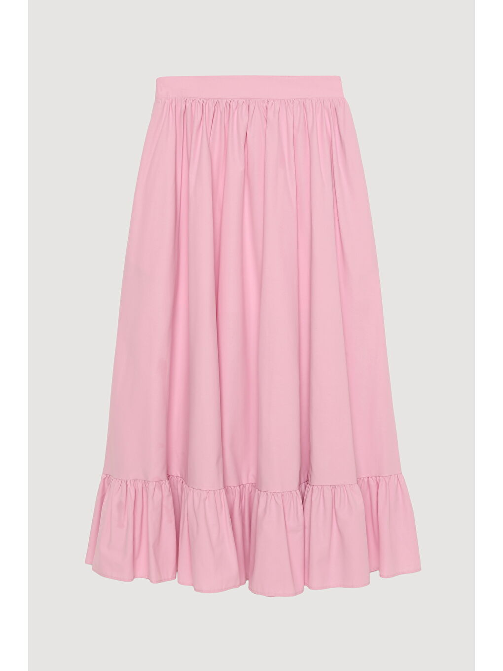 Pile Detaylı Yırtmaçlı Midi Boy Etek Pembe-1