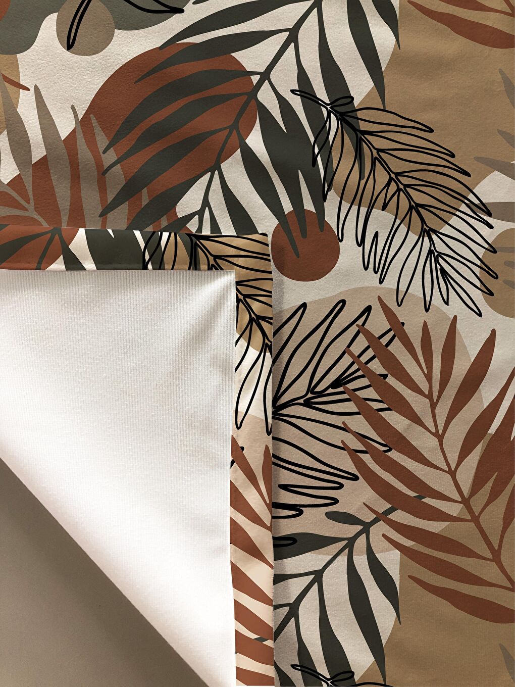 Karışık Yaprak Desenli Masa Örtüsü Beyaz  140x200-1