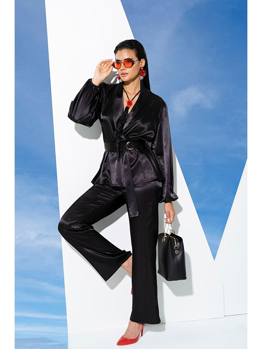 2'li Hem İçeride Hem Dışarıda Siyah Pijama Takım-1