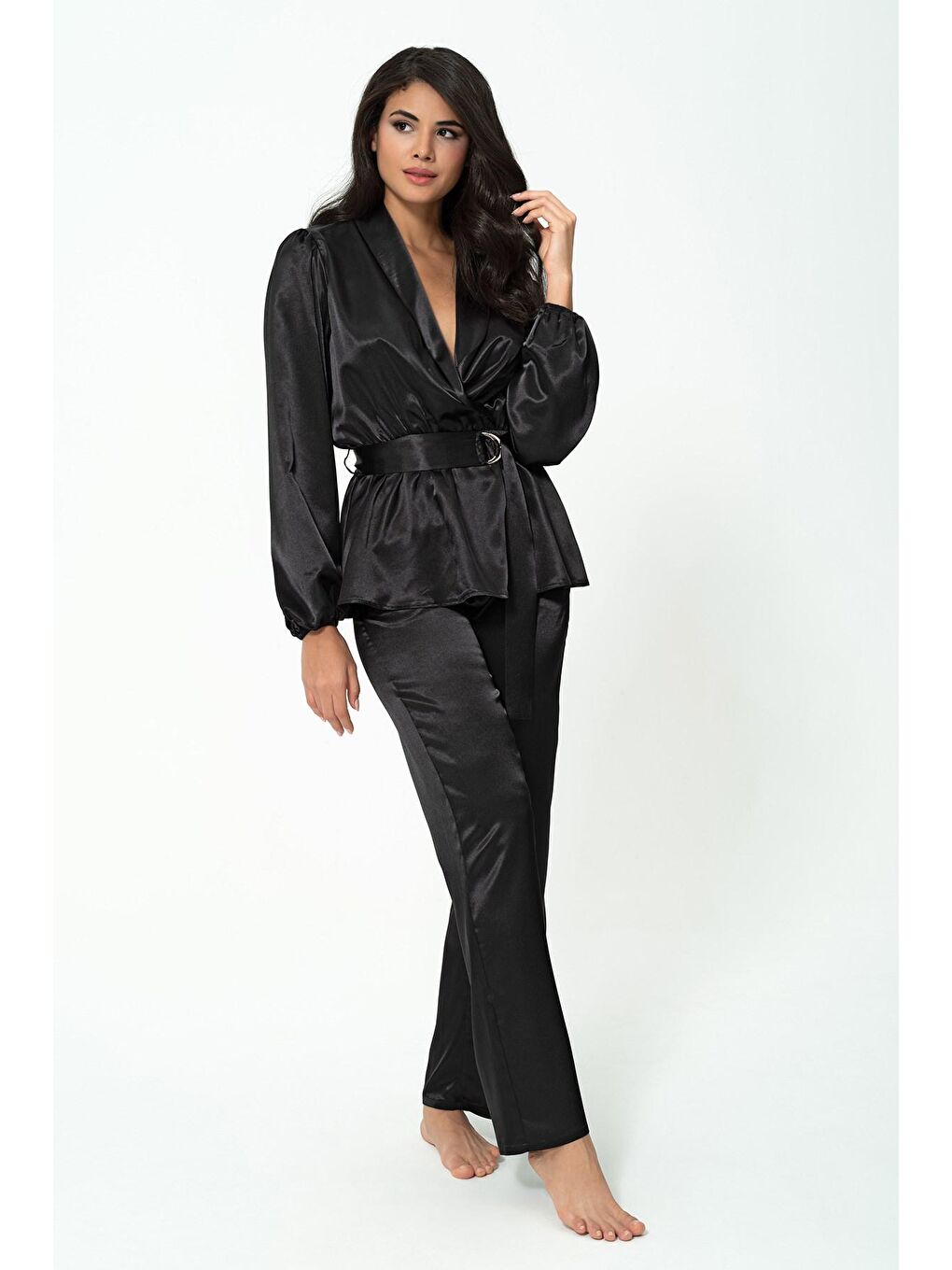 2'li Hem İçeride Hem Dışarıda Siyah Pijama Takım-2