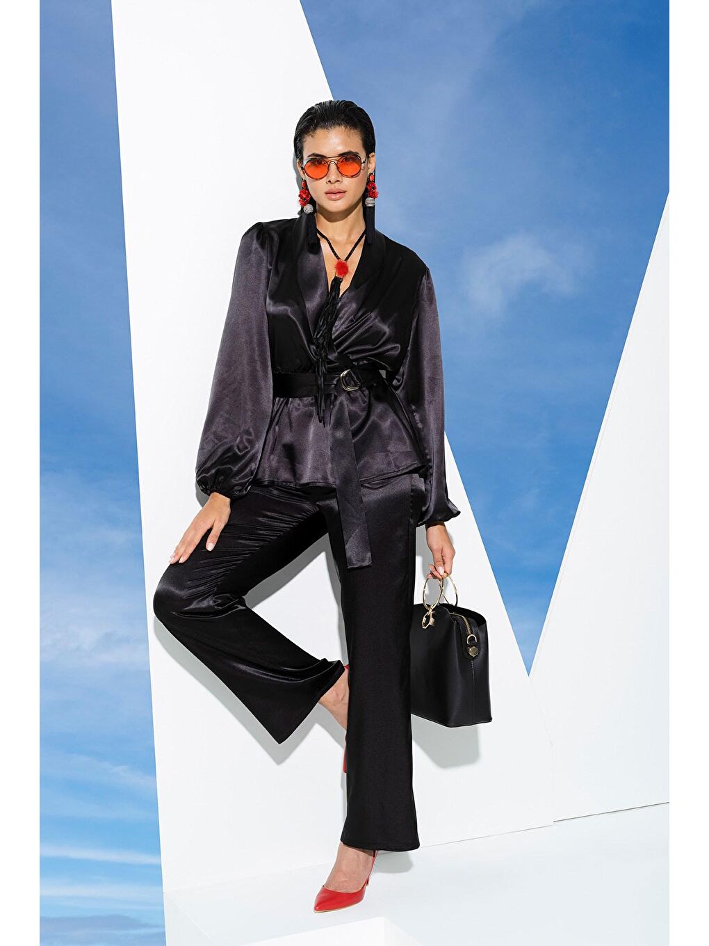 2'li Hem İçeride Hem Dışarıda Siyah Pijama Takım-3