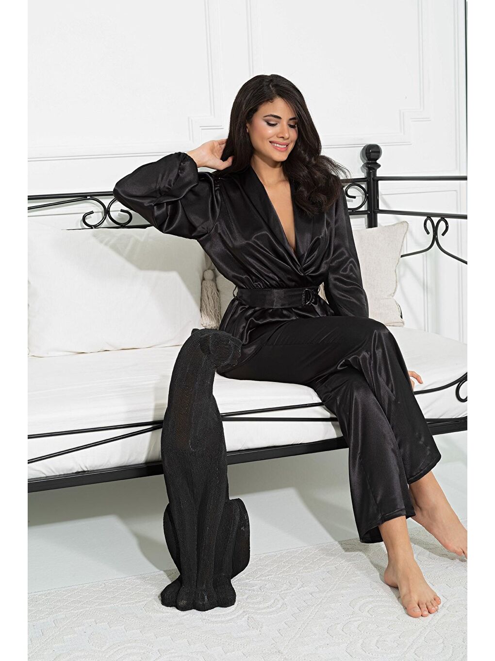 2'li Hem İçeride Hem Dışarıda Siyah Pijama Takım-4