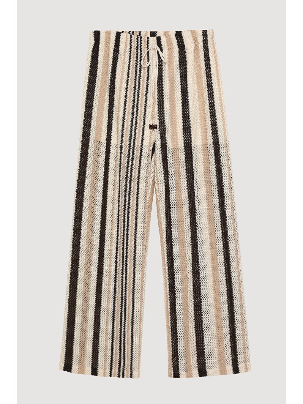 Renkli Çizgili Örgü Pantolon Kahverengi-1