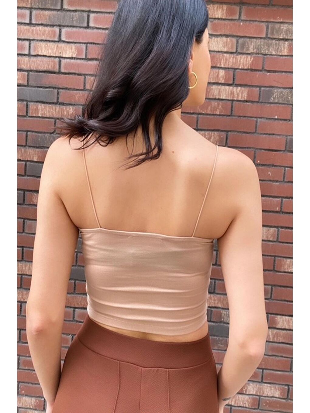 Bej Pamuklu İp Askılı Crop-2