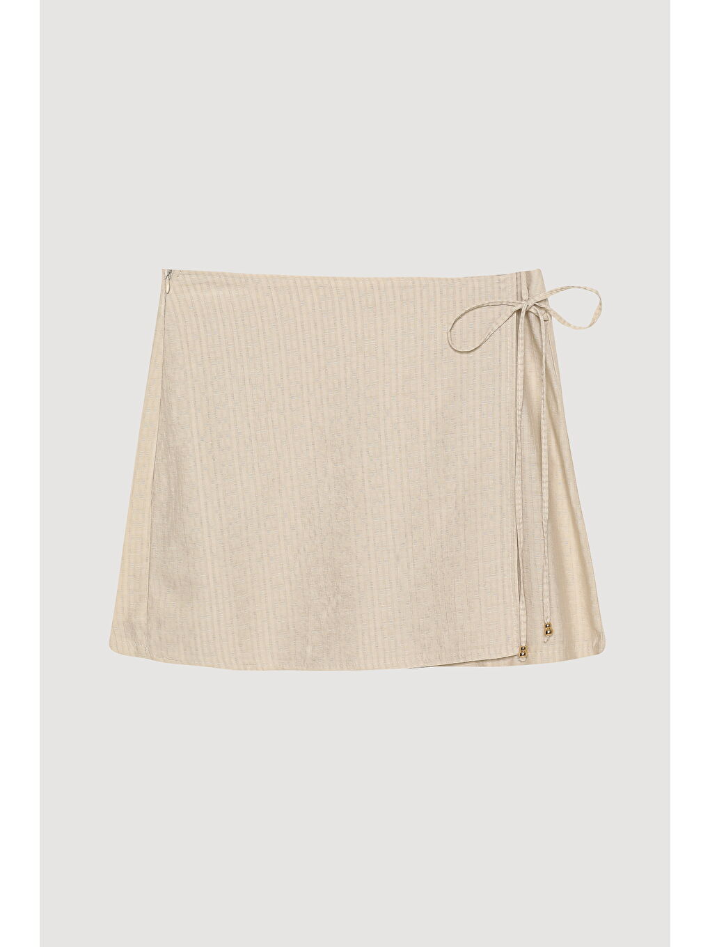 Dokulu Bağcık Detaylı Şort Etek Bej-1