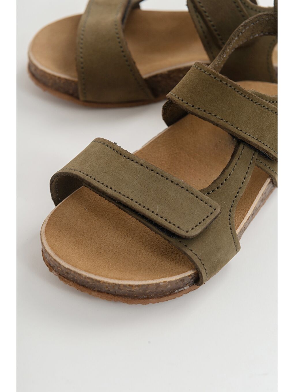 Erkek Çocuk Haki Deri Ortopedik Destekli Çocuk Sandalet