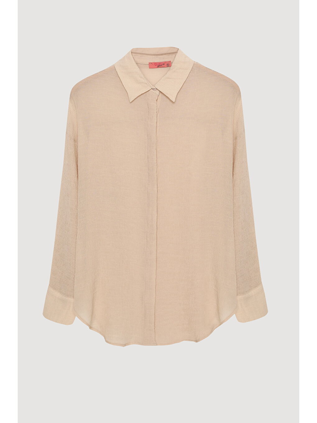 Bej Düğmeli Oversize Dokulu Gömlek Taş-1