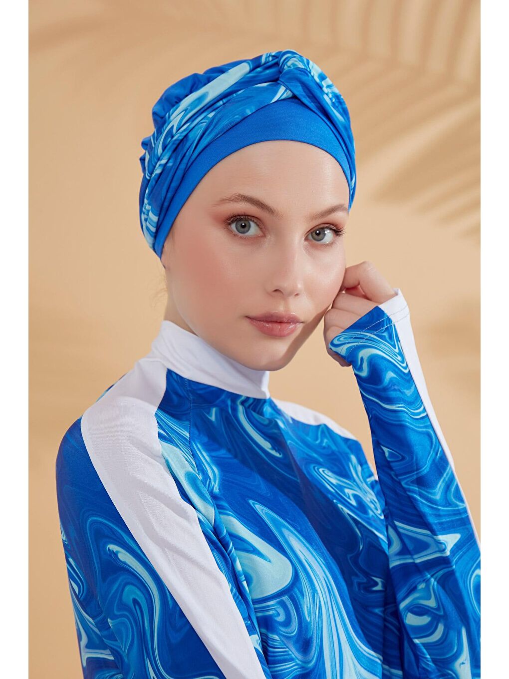 Marina Mavi Tam Kapalı Tesettür Mayo M2304 - 3