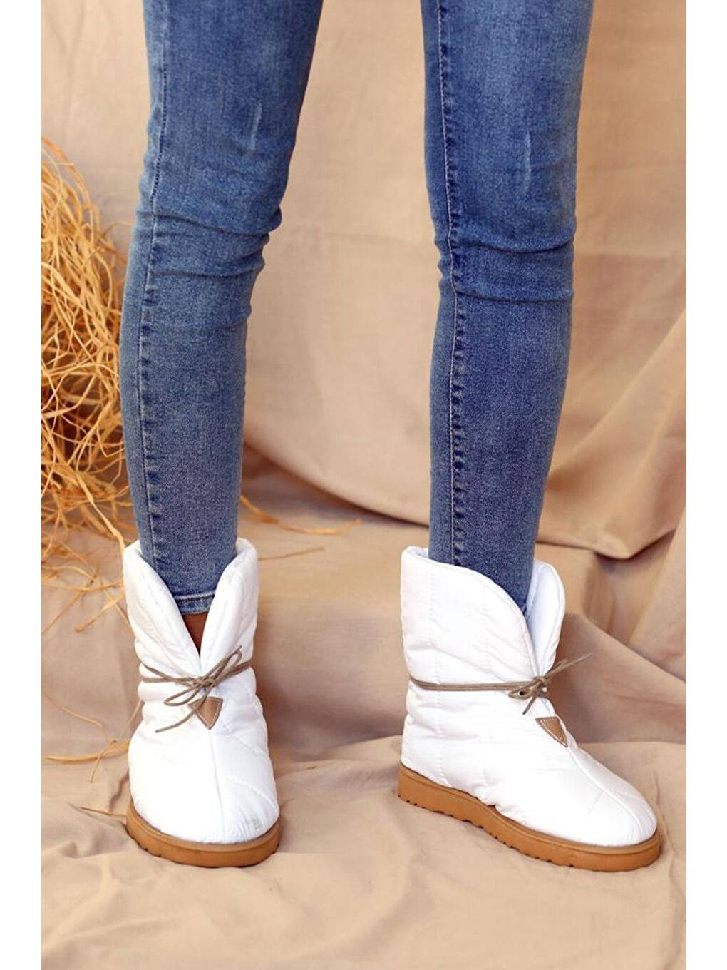 Beyaz Paraşüt Kumaş Kadın Bot & Bootie 001-159-21-1