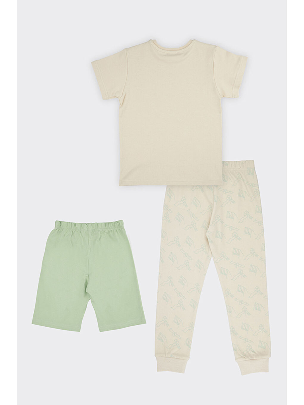 Bej Erkek Çocuk Karanlıkta Parlayan Baskılı 3'lü Set Pijama Takımı-1