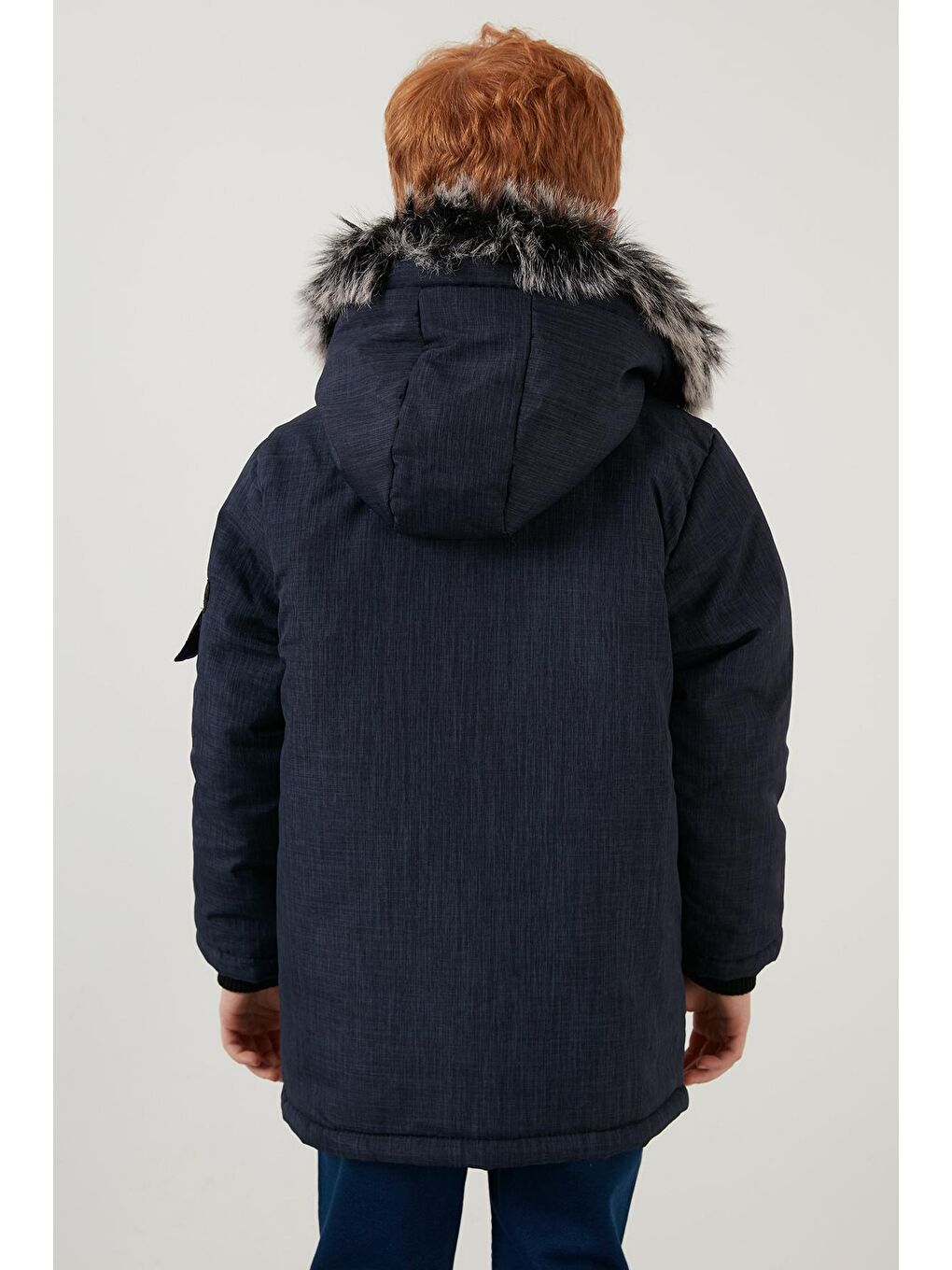 Lacivert İçi Peluş Astarlı Çıkarılabilir Kapüşonlu Cepli Kışlık Mont 5760019-4