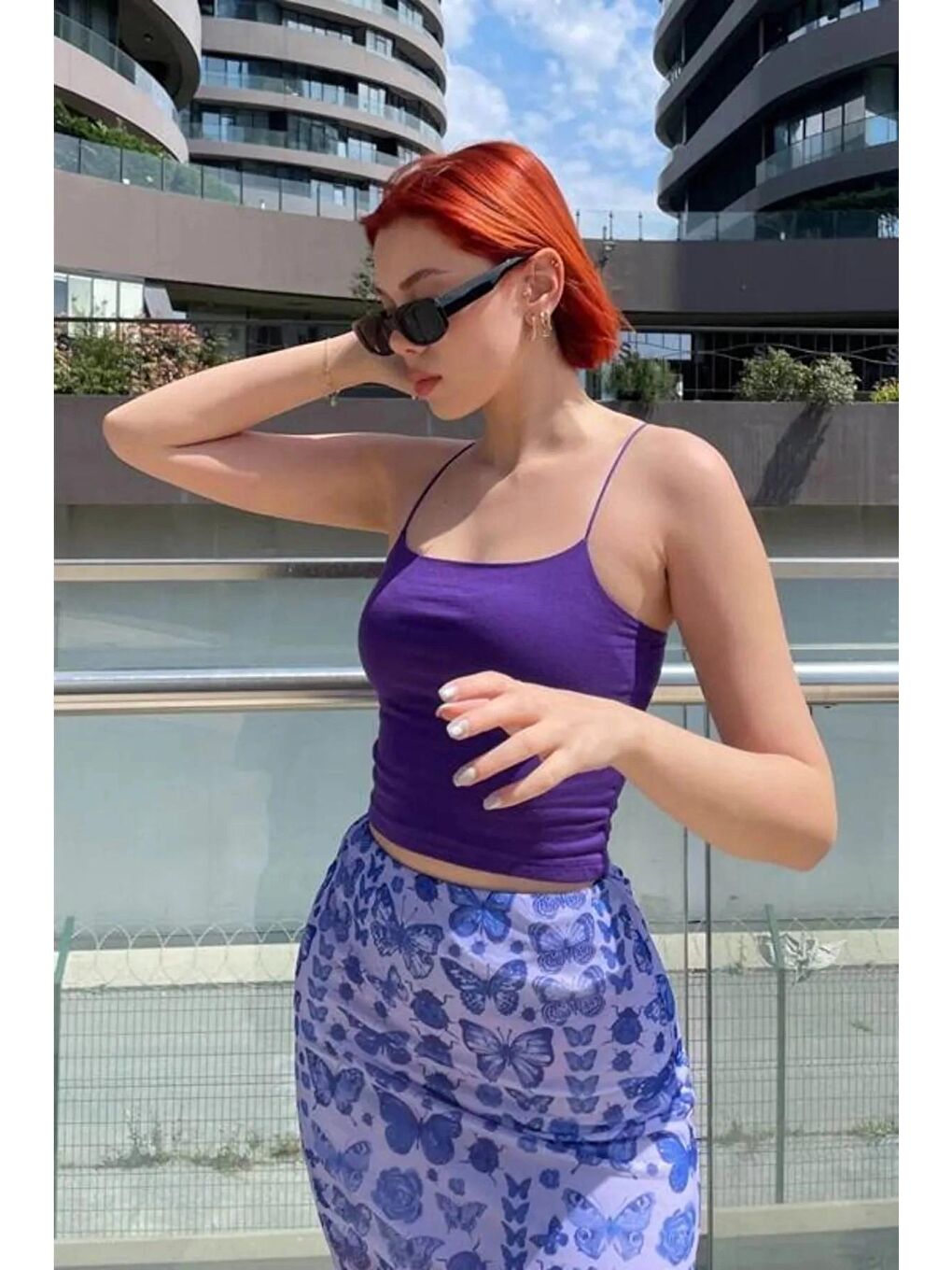 Mor Pamuklu İp Askılı Crop-2