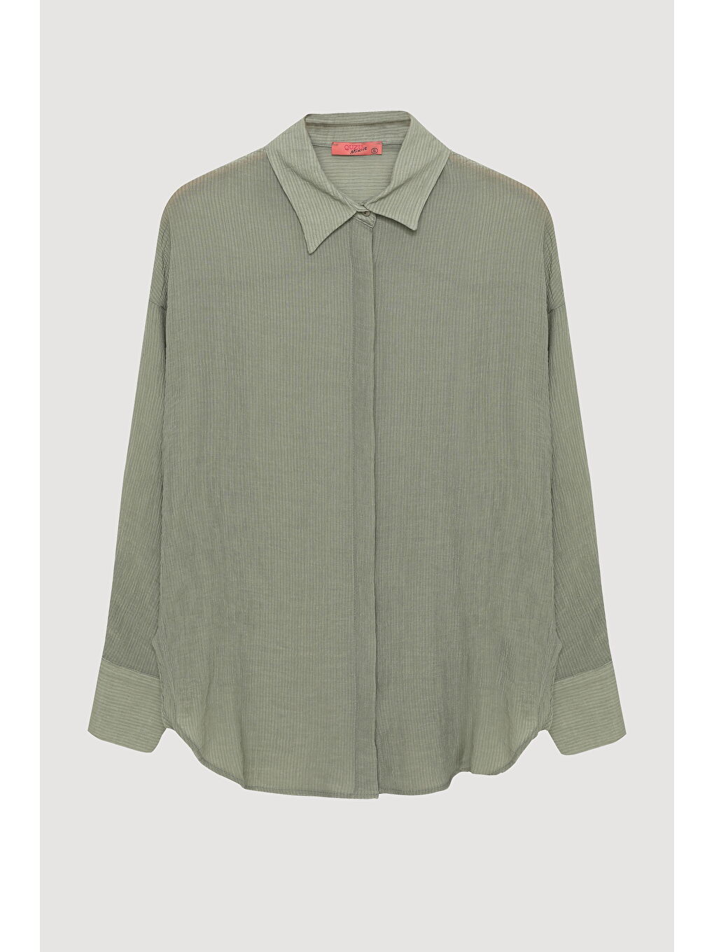 Düğmeli Oversize Dokulu Gömlek Haki-1