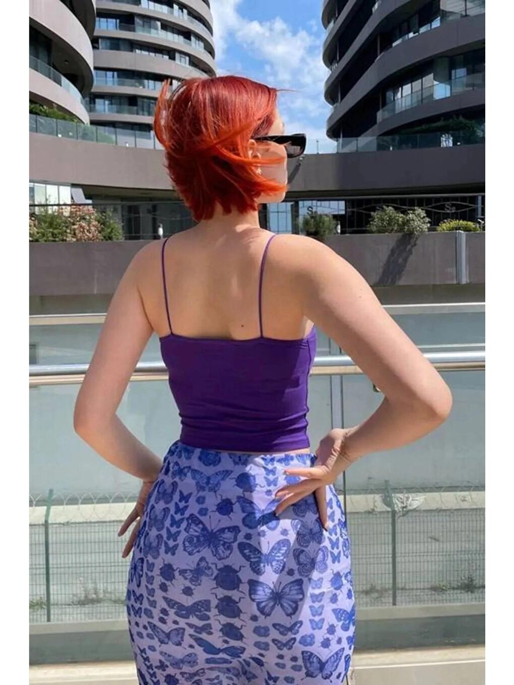 Mor Pamuklu İp Askılı Crop-3