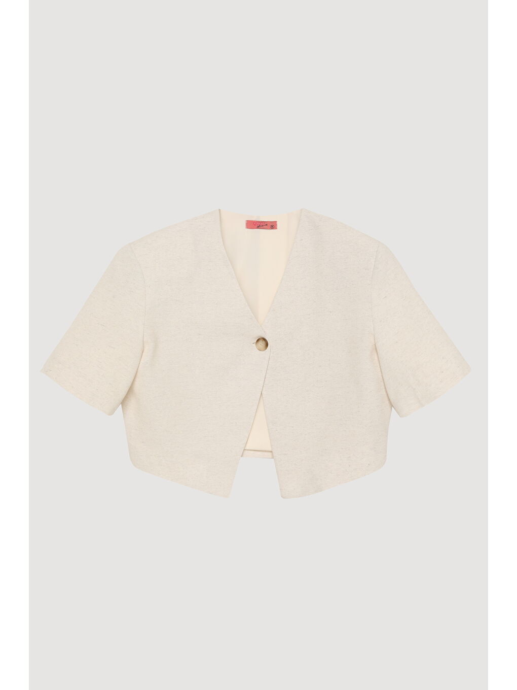 Bej Tek Düğmeli Kısa Kol Ceket Naturel-1