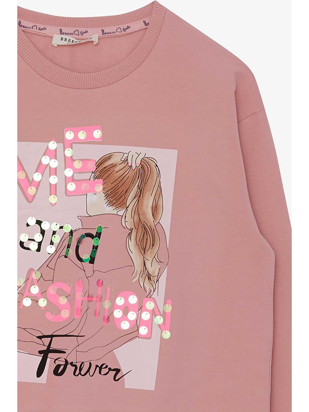 Pembe Kız Çocuk Sweatshirt Pullu Kız Baskılı Somon (8-9 Yaş)-2