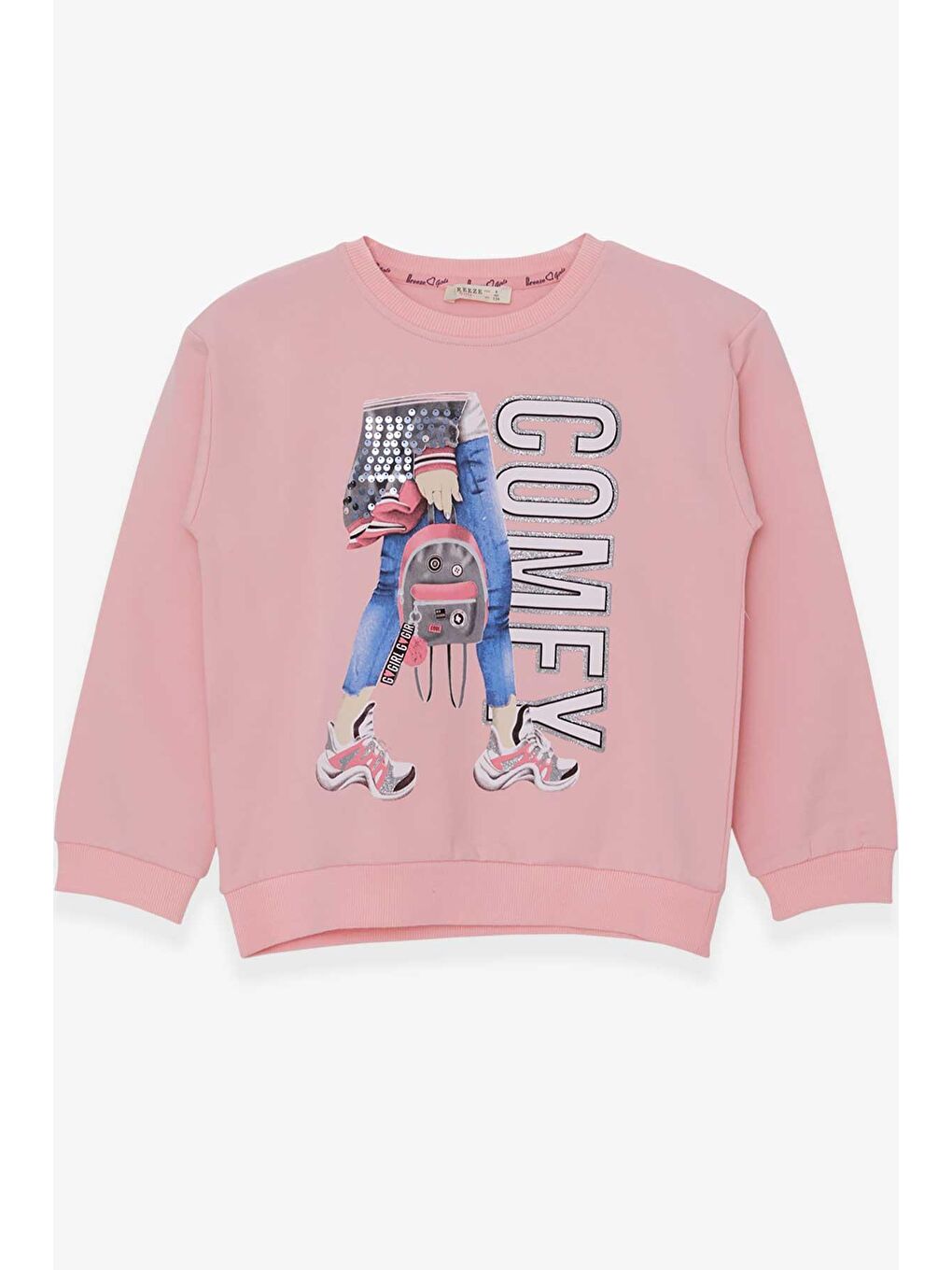 Breeze Pudra Pembe Kız Çocuk Sweatshirt Pullu Baskılı Pudra (9-14 Yaş)