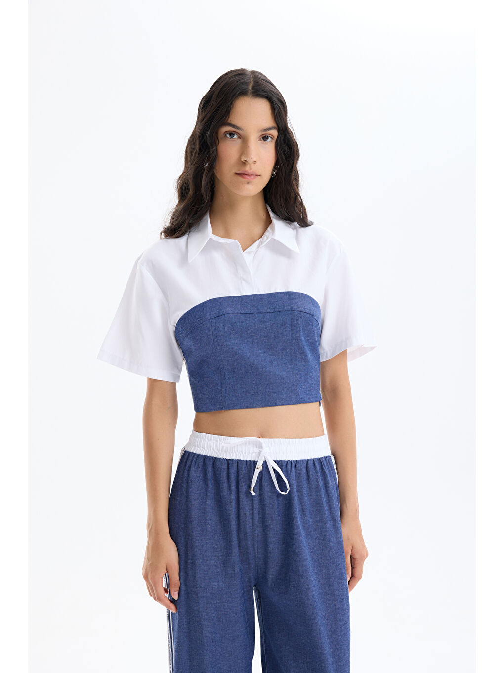 Gömlek Matchli Jean Görünümlü Bluz İndigo