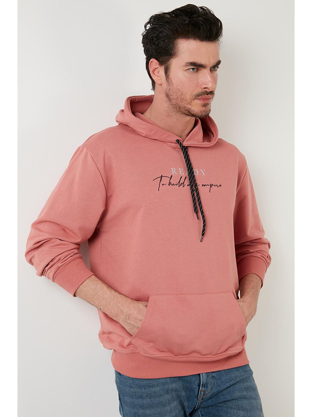 Buratti Pembe Slim Fit Baskılı Kapüşonlu Kanguru Cepli Pamuklu Sweat 5414020 - 1