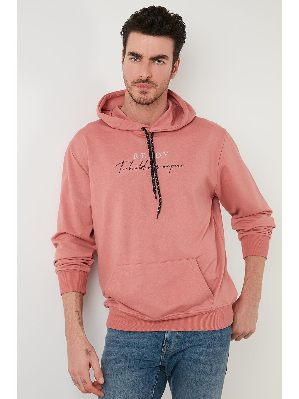 Buratti Pembe Slim Fit Baskılı Kapüşonlu Kanguru Cepli Pamuklu Sweat 5414020 - 2