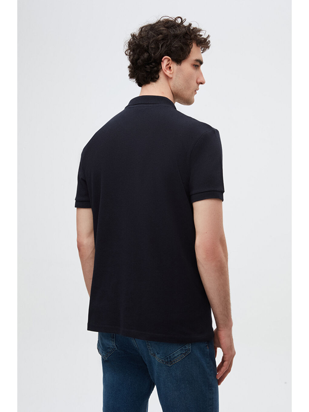 Regular Fit Lacivert %100 Pamuklu Uzun Ömürlü Kıvrılmaz Polo Yaka Nakışlı Tişört-2