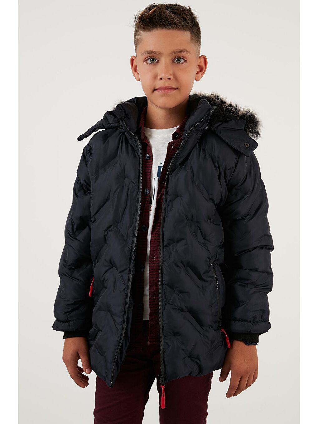 Lacivert İçi Pelüş Astarlı Çıkarılabilir Kapüşonlu Erkek Çocuk Mont 5760013