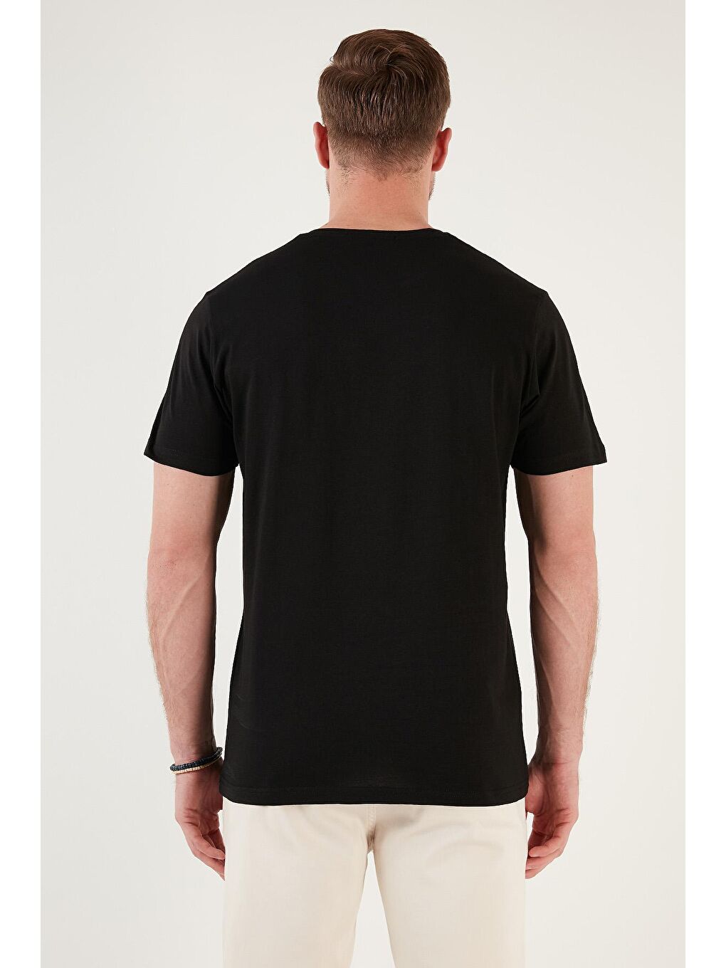 Siyah Baskılı Bisiklet Yaka %100 Pamuk Slim Fit Tişört 646B3810-4