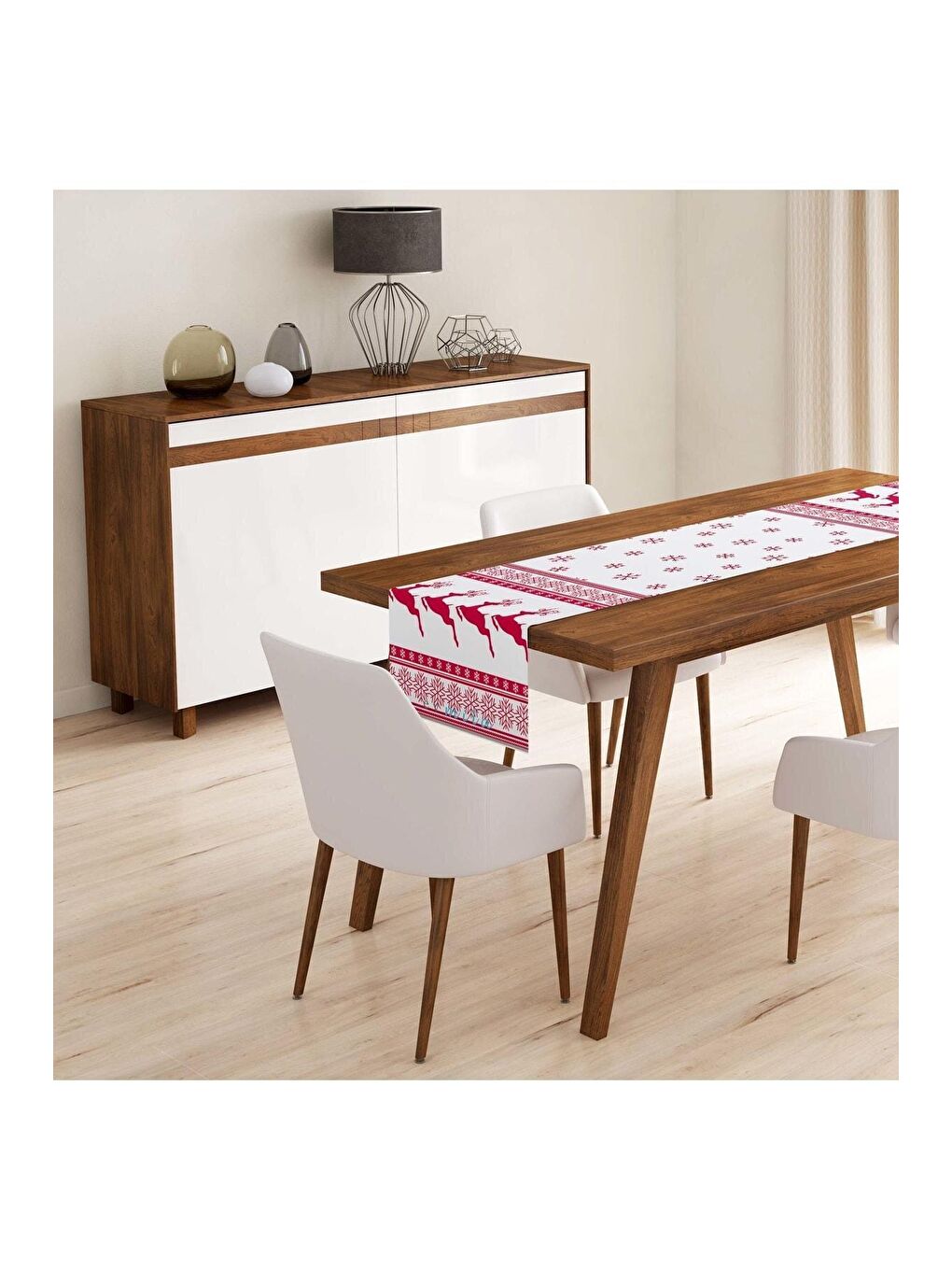 Karışık Kırmızı Beyaz Geyikli Runner Modeli R3144 40x140 cm