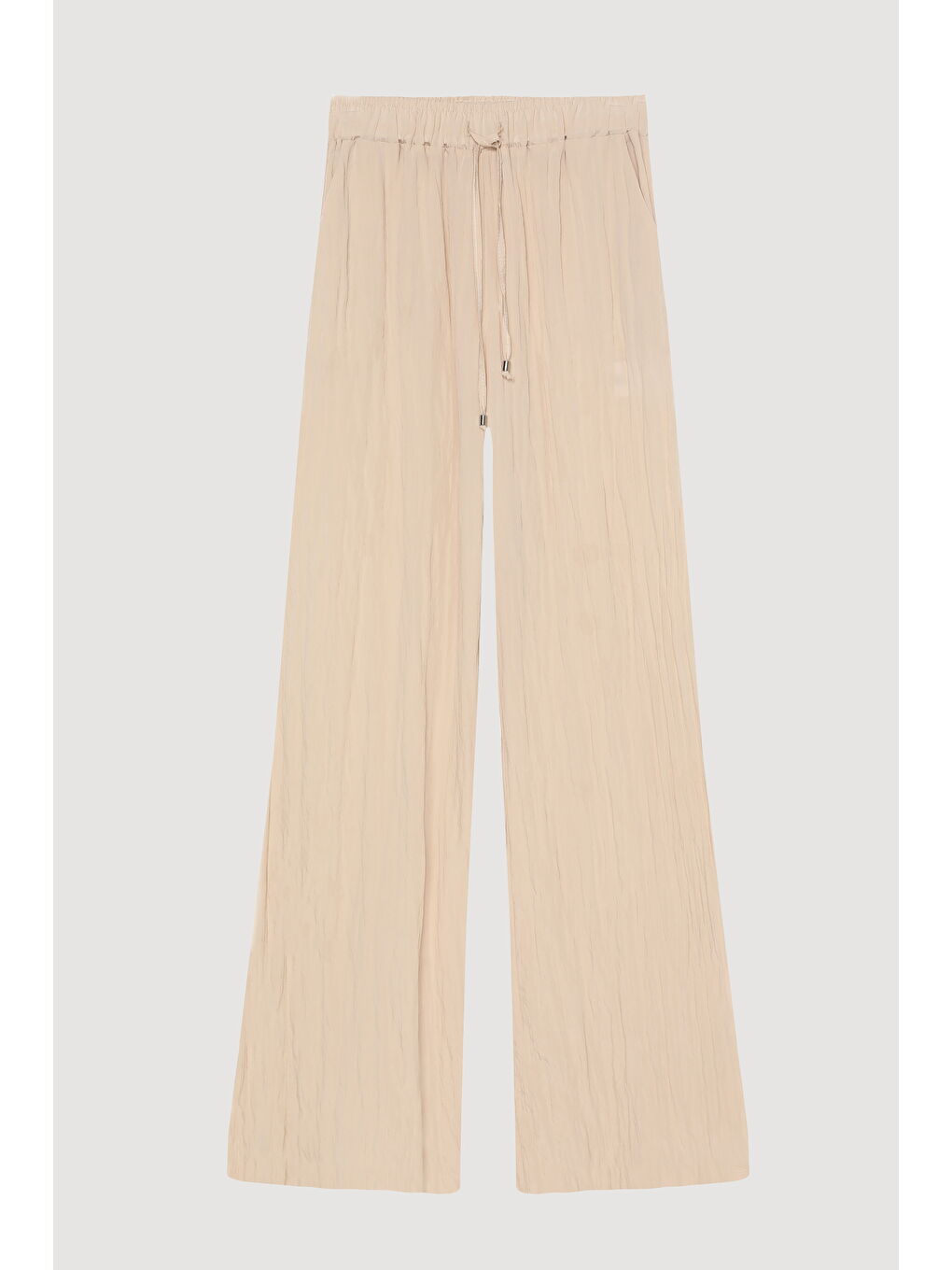 Kırışık Görünümlü Beli Lastikli Pantolon Bej-1