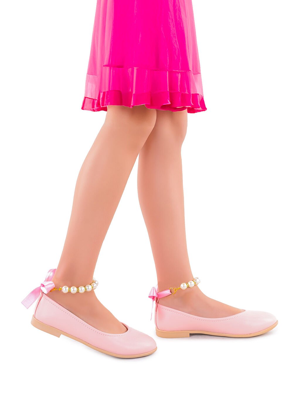 Pembe Blanch Cilt İncili Lastikli Kız Bebek Babet Ayakkabı