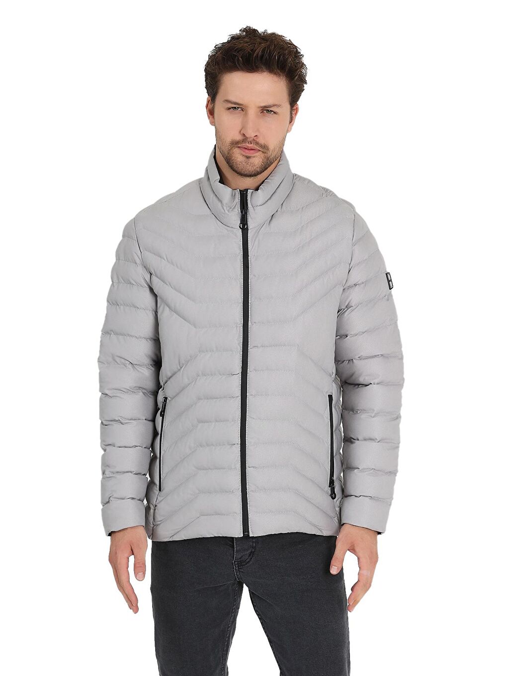 Gri Erkek Dik Yaka Mont