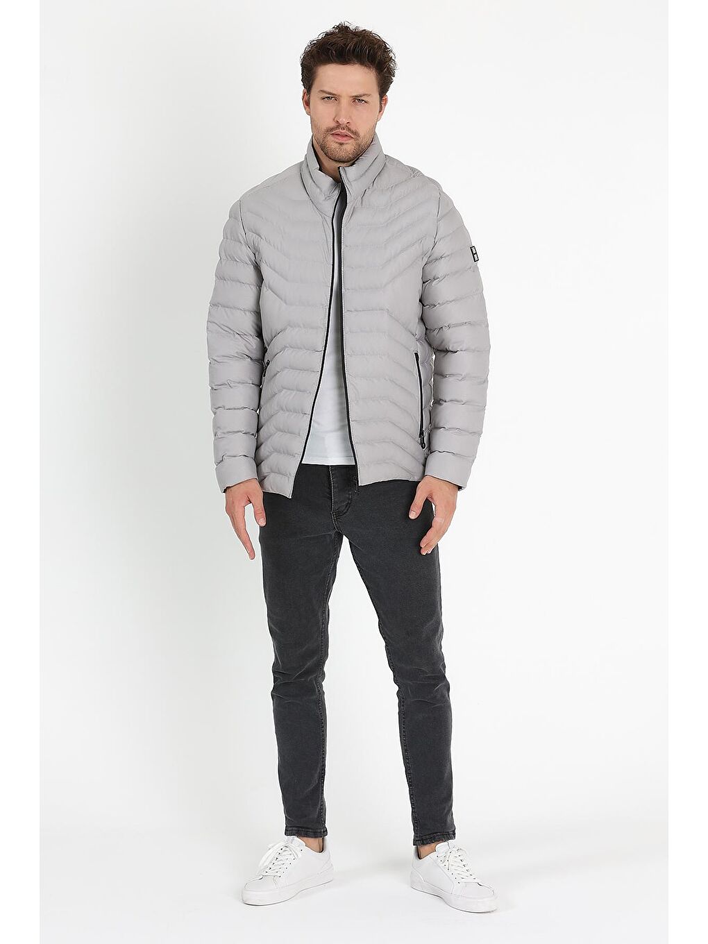 Gri Erkek Dik Yaka Mont-1