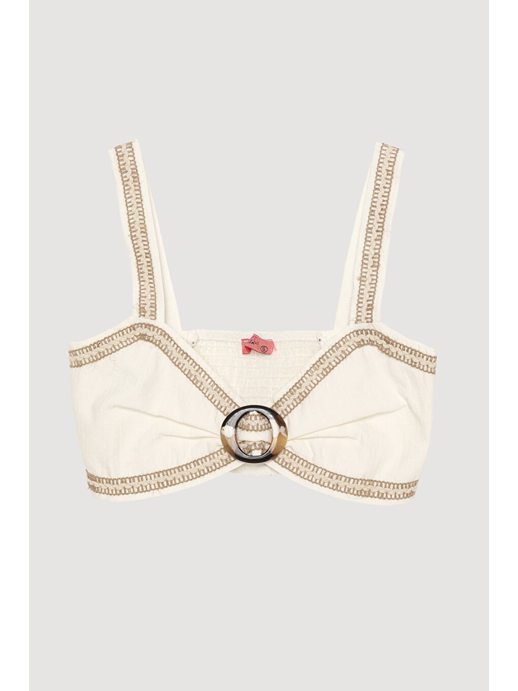 Toka Aksesuarlı Nakışlı Büstiyer Bluz Ekru-1