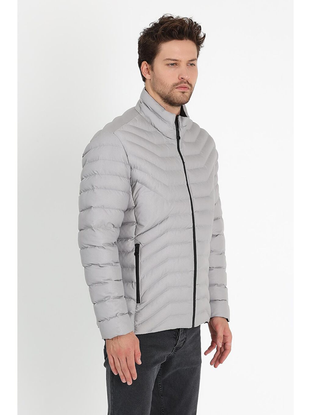 Gri Erkek Dik Yaka Mont-2