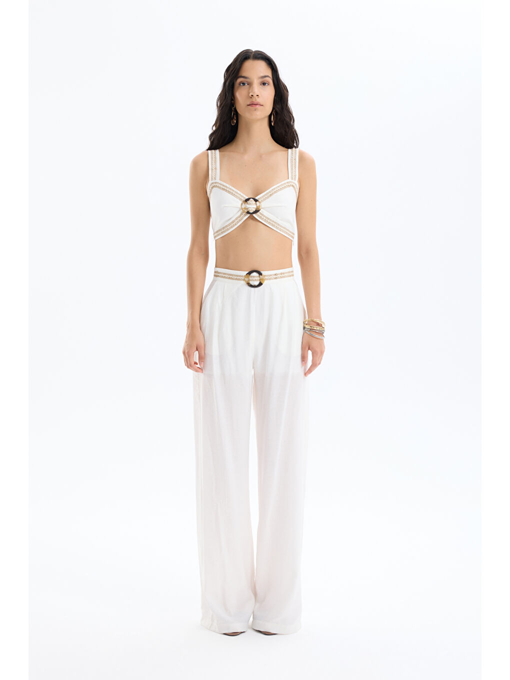 Toka Aksesuarlı Nakışlı Büstiyer Bluz Ekru-2