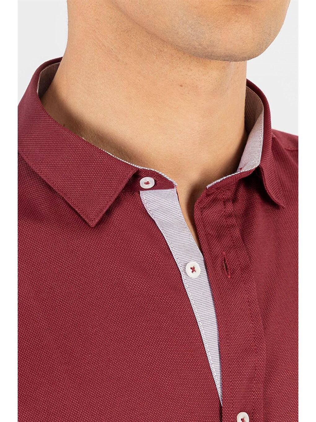 Slim Fit Pamuklu Kolay Ütü Düz Erkek Bordo Gömlek-2