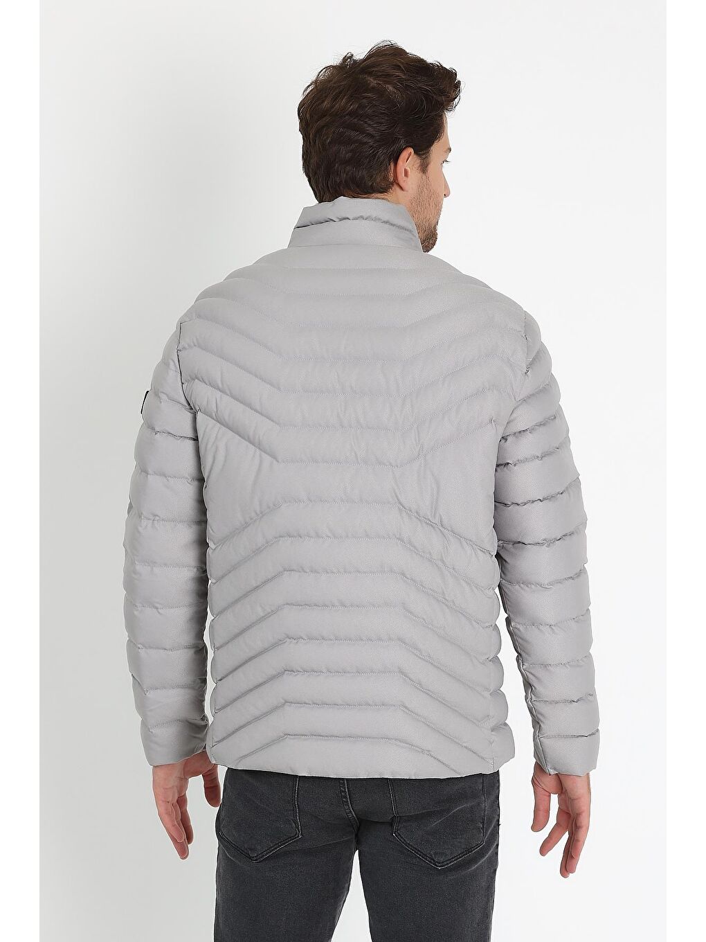 Gri Erkek Dik Yaka Mont-3