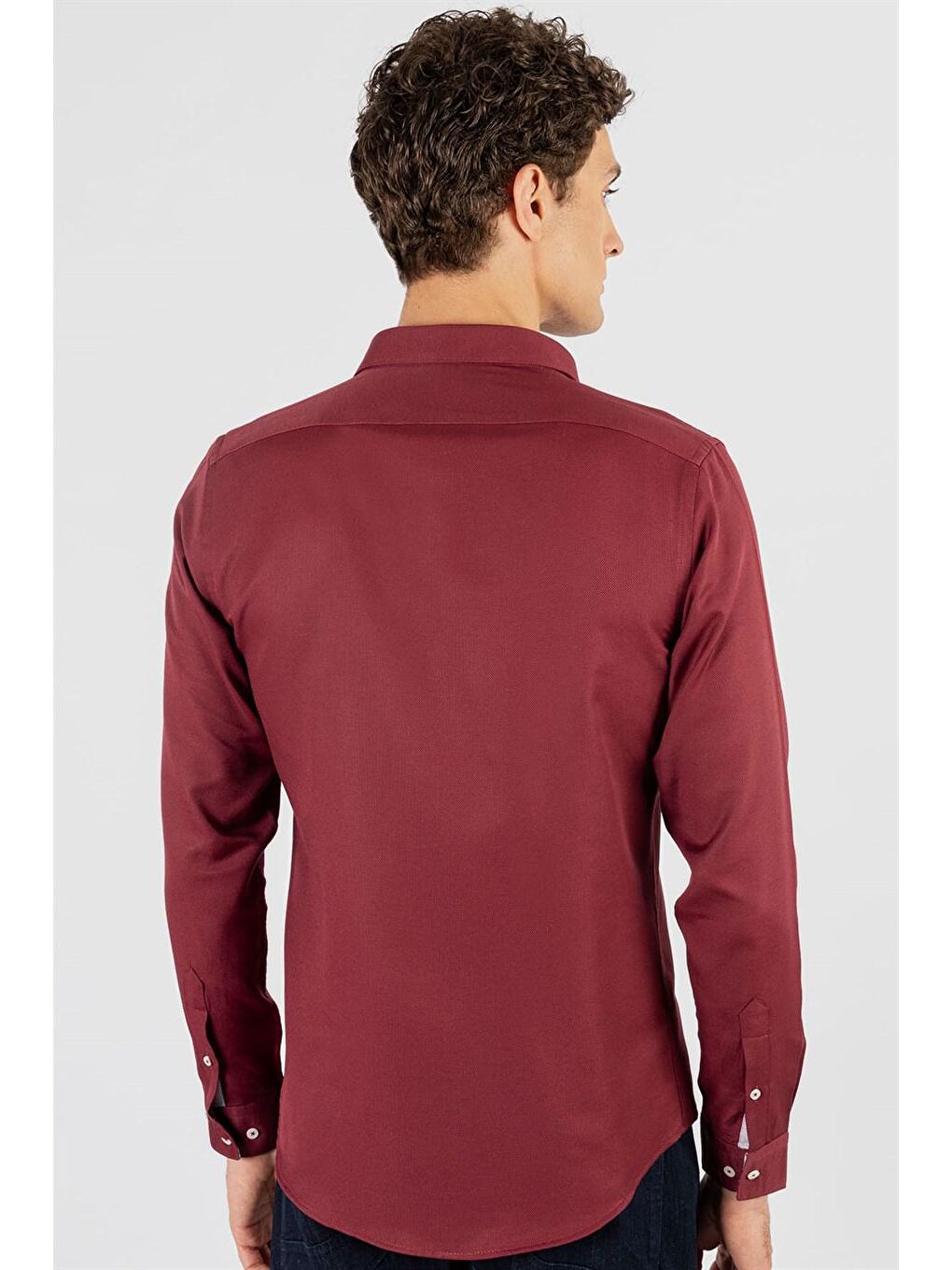 Slim Fit Pamuklu Kolay Ütü Düz Erkek Bordo Gömlek-3