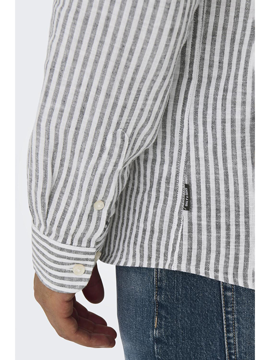 Gri Onscaiden Çizgili Pamuk ve Keten Karışımlı Slim Fit Gömlek 22026601-4
