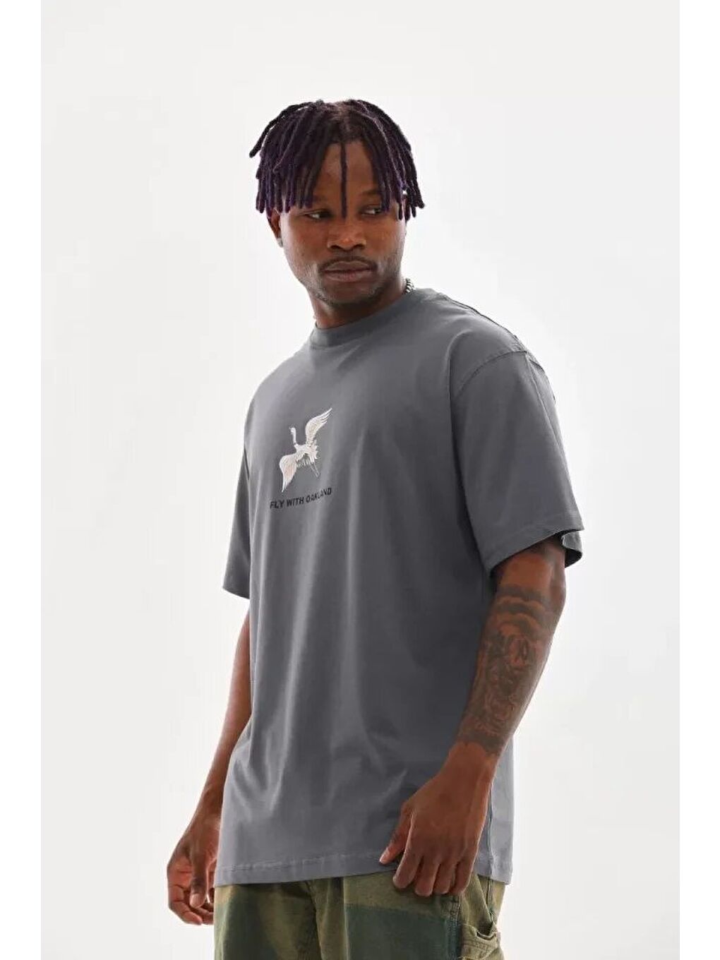 Gri Unisex Baskılı Oversize T-Shirt - Füme-2