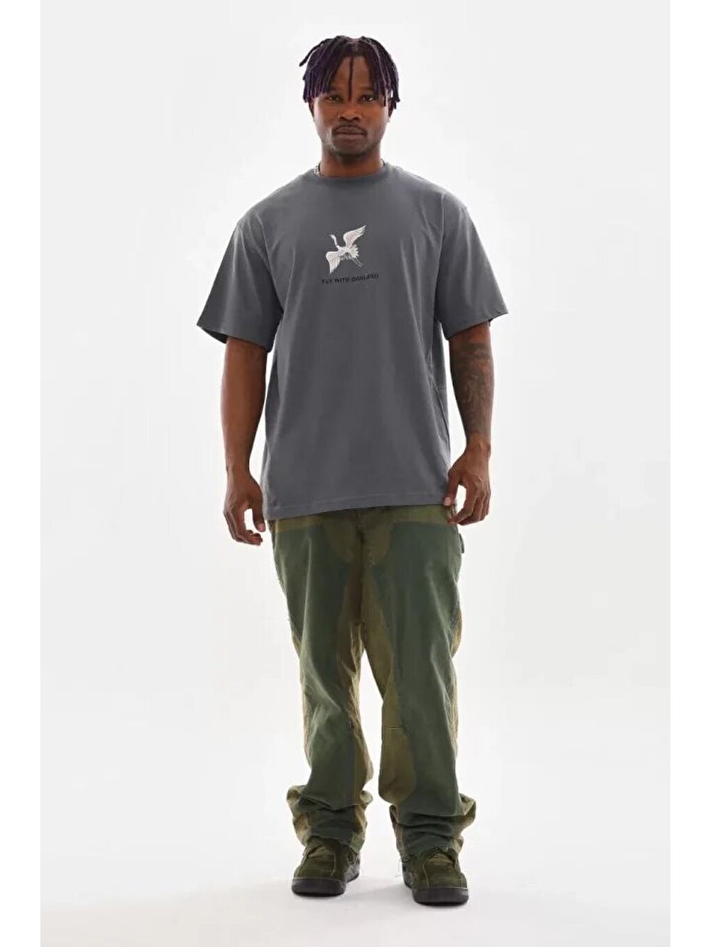 Gri Unisex Baskılı Oversize T-Shirt - Füme-3