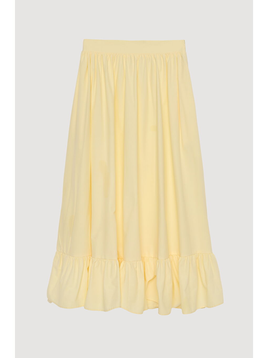 Pile Detaylı Yırtmaçlı Midi Boy Etek Sarı-1