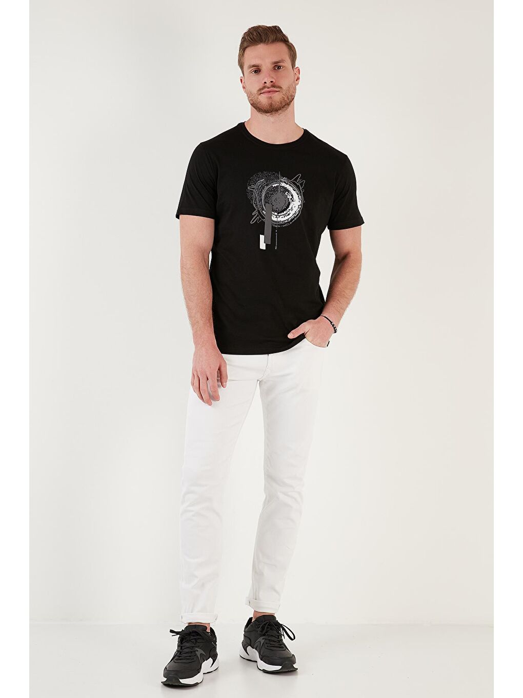 Buratti Siyah Baskılı % 100 Pamuk Slim Fit Bisiklet Yaka T Shirt 646B3860 - 3