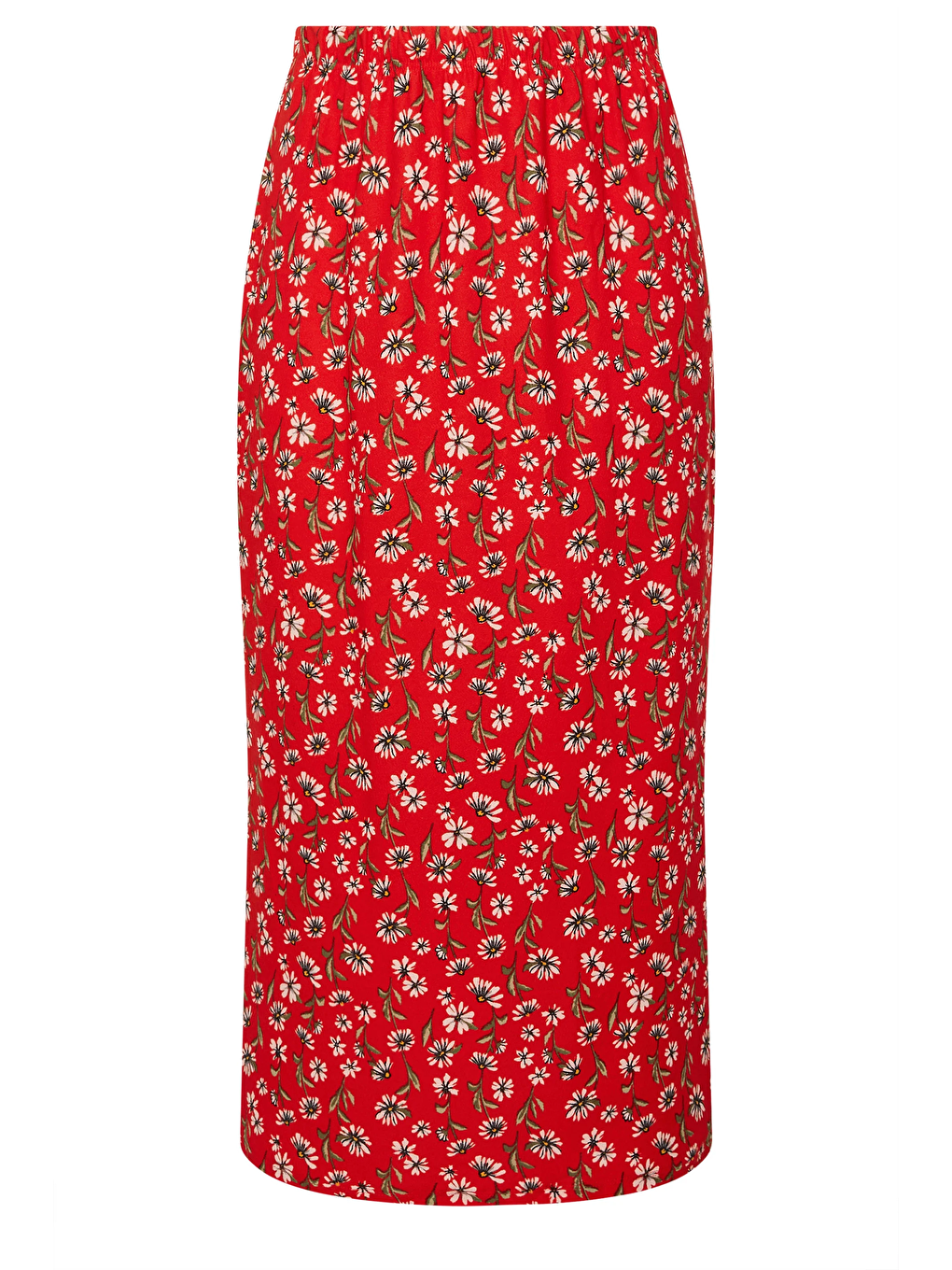 Kırmızı Büyük Beden Beli Lastikli Uzun Kesim Çiçek Desenli Cepsiz Etek 303898-5