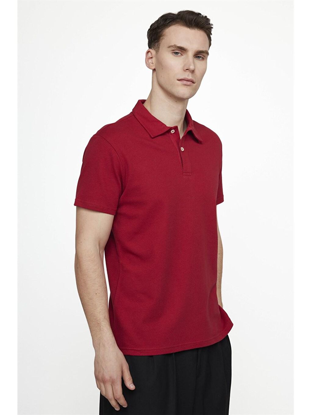 TUDORS Kırmızı Slim Fit Desenli Polo Yaka Erkek Tişört