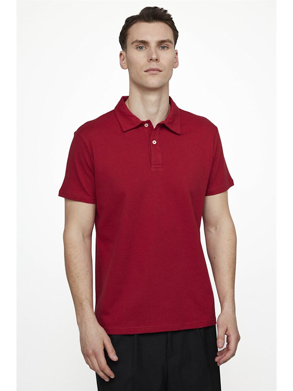 TUDORS Kırmızı Slim Fit Desenli Polo Yaka Erkek Tişört - 1