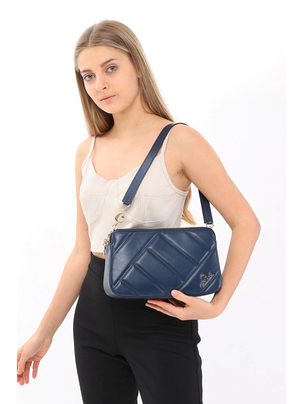 Lacivert Kadın Çapraz Göğüs Ve Omuz Çanta-5