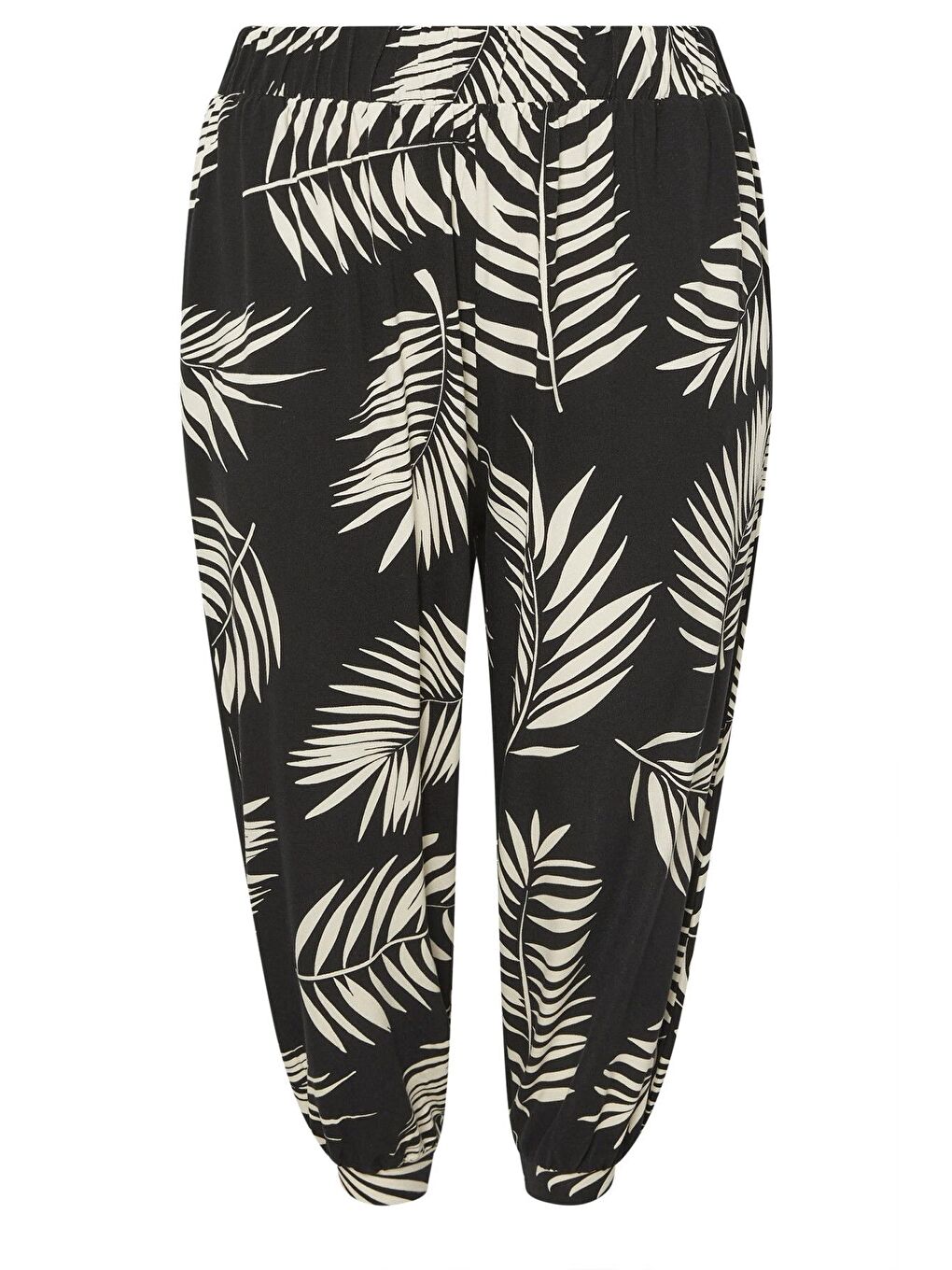 Siyah Büyük Beden Bilek Boy Paçası ve Beli Lastikli Cepli Şalvar Pantolon 145264-5