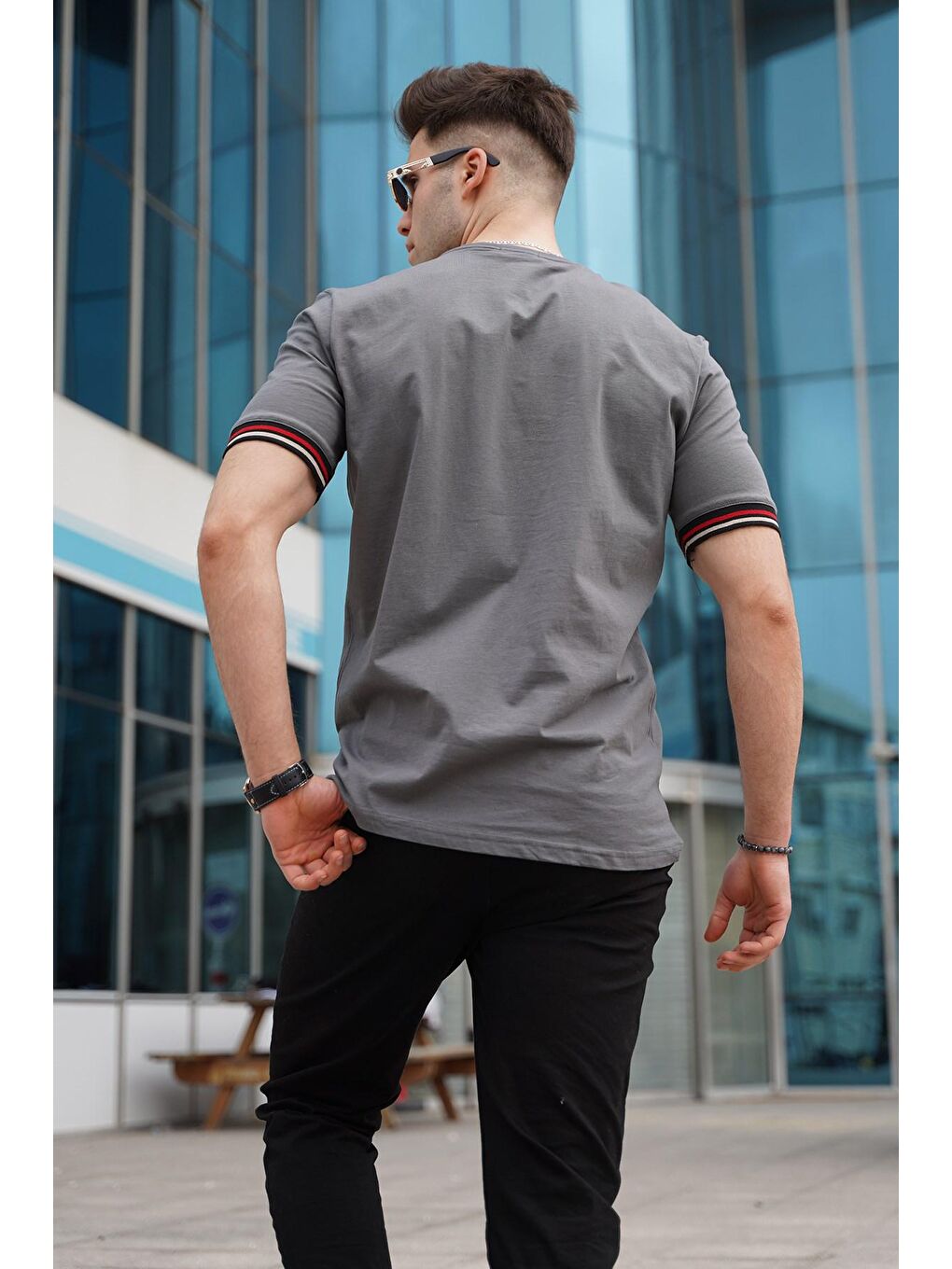 Gri Füme Basic Erkek %100 Pamuk Tişört-1