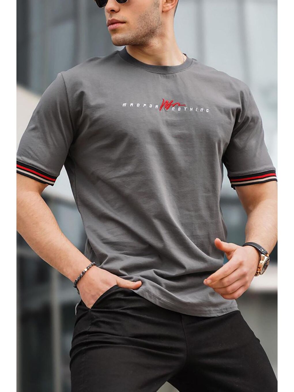 Gri Füme Basic Erkek %100 Pamuk Tişört-2